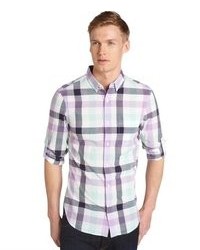 French Connection Lilac And Mint Plaid Cotton Button Down Shirt