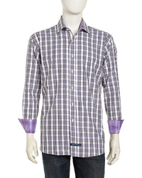 English Laundry Long Sleeve Plaid Button Front Poplin Dress Shirt Lavender