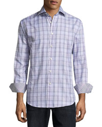 Neiman Marcus Long Sleeve Plaid Cotton Sport Shirt Purple