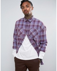 Asos Oversized Drop Shoulder Check Shirt With Bleach Wash
