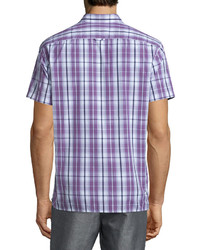 Vince Plaid Short Sleeve Shirt Purple