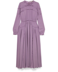 Light Violet Pleated Chiffon Midi Dress
