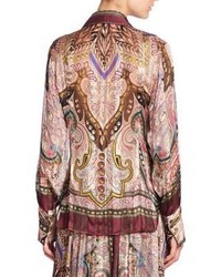 Etro Silk Pleated Button Front Blouse