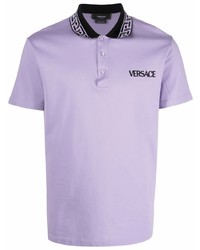 Versace Intarsia Knit Logo Short Sleeve Polo Top