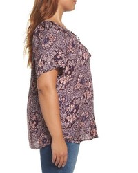 Lucky Brand Plus Size Print Peasant Top
