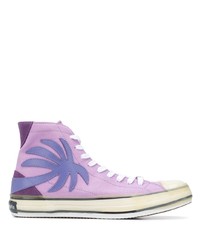 Light Violet Print Canvas High Top Sneakers