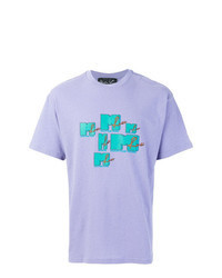 Men's Violet Plaid Long Sleeve Shirt, Light Violet Print Crew-neck T ...
