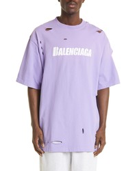 Balenciaga Logo Destroyed Graphic Tee In Purple At Nordstrom