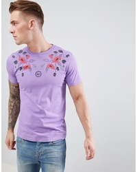 Hype T Shirt With Rose Print In Purple