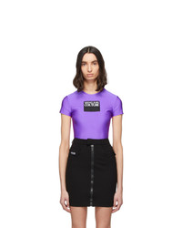 Versace Jeans Couture Purple Logo Contrast Color Cropped T Shirt