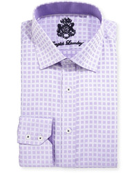 English Laundry Square Print Cotton Dress Shirt Purple