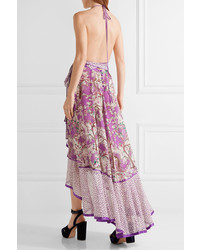 Marc Jacobs Ruffled Printed Cotton And Silk Blend Halterneck Dress Lilac
