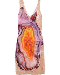 Givenchy Printed Silk Satin And Cotton Blend Lace Mini Dress Purple