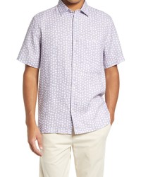 Light Violet Print Linen Short Sleeve Shirt
