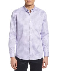Johnston & Murphy Diamond Print Cotton Button Up Shirt In Purple Pebblestone At Nordstrom
