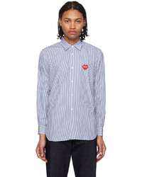 Comme Des Garcons Play Navy White Invader Edition Heart Shirt