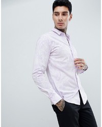 Twisted Tailor Skinny Long Sleeve Shirt In Lilac Flocking