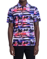 Bugatchi Digital Print Tropical Sunset Cotton Polo In Orchid At Nordstrom