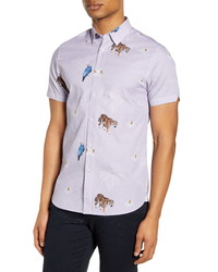 Ted Baker London Bold Animal Print Slim Fit Short Sleeve Button Up Shirt