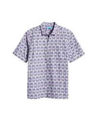 Tori Richard Line Drive Palm Print Short Sleeve Cotton Button Up Shirt