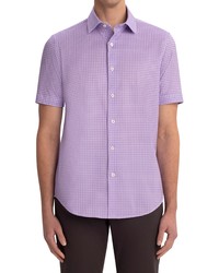 Bugatchi Ooohcotton Dot Check Print Tech Short Sleeve Button Up Shirt In Lilac At Nordstrom