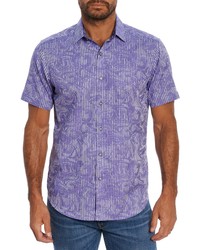 Robert Graham Rum Swizzle Stretch Print Short Sleeve Button Up Shirt In Purple At Nordstrom