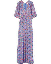 Light Violet Print Silk Maxi Dress
