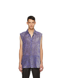 Light Violet Print Silk Short Sleeve Shirt