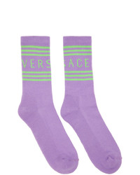 Versace Purple And Green 1990s Vintage Logo Socks