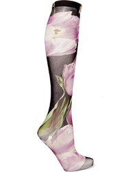 Dolce & Gabbana Tulip Print Tulle Knee Socks Purple