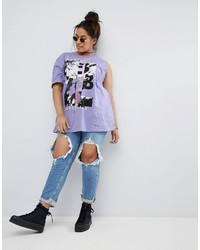 Asos Curve Curve Super Oversized T Shirt With One Shoulder And Punk Print