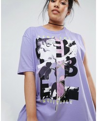 Asos Curve Curve Super Oversized T Shirt With One Shoulder And Punk Print