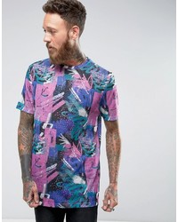 Asos Longline T Shirt With Vintage Look Abstract Print