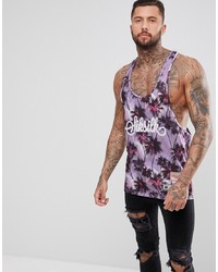 Siksilk Muscle Vest In Pastel Purple With Palm Print
