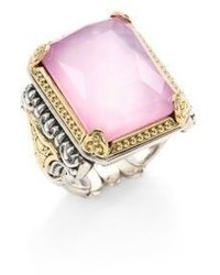 Konstantino Iliada Pink Mother Of Pearl Quartz Doublet 18k Yellow Gold Sterling Silver Rectangle Ring