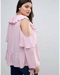 Asos Curve Curve Cold Shoulder Blouse With V Neck And Ruffles