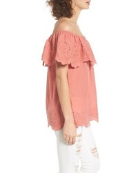 Eyelet Ruffle Off The Shoulder Top