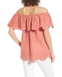 Eyelet Ruffle Off The Shoulder Top
