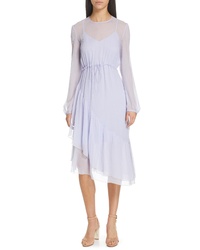 Light Violet Ruffle Silk Midi Dress