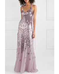 Temperley London Starlet Open Back Sequined Chiffon Gown