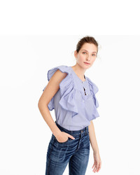 J.Crew Petite Ruffle Front Shirt In End On End Cotton