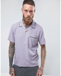 Asos Regular Fit Linen Viscose Shirt With Revere Collar In Purple