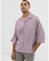 ASOS DESIGN Oversized Viscose Shirt With Half Sleeve In Lilac