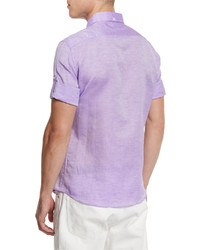 Brunello Cucinelli Solid Short Sleeve Sport Shirt Purple