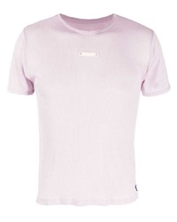 Light Violet Silk Crew-neck T-shirt