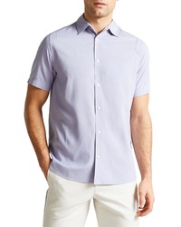 Ted Baker London Barlake Short Sleeve Silk Button Up Shirt In Light Purple At Nordstrom