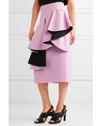 Marni Frayed Ruffled Crepe Midi Skirt Lilac