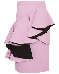 Marni Frayed Ruffled Crepe Midi Skirt Lilac