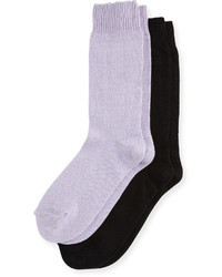 Neiman Marcus Two Pair Cashmere Blend Socks Blackpurple