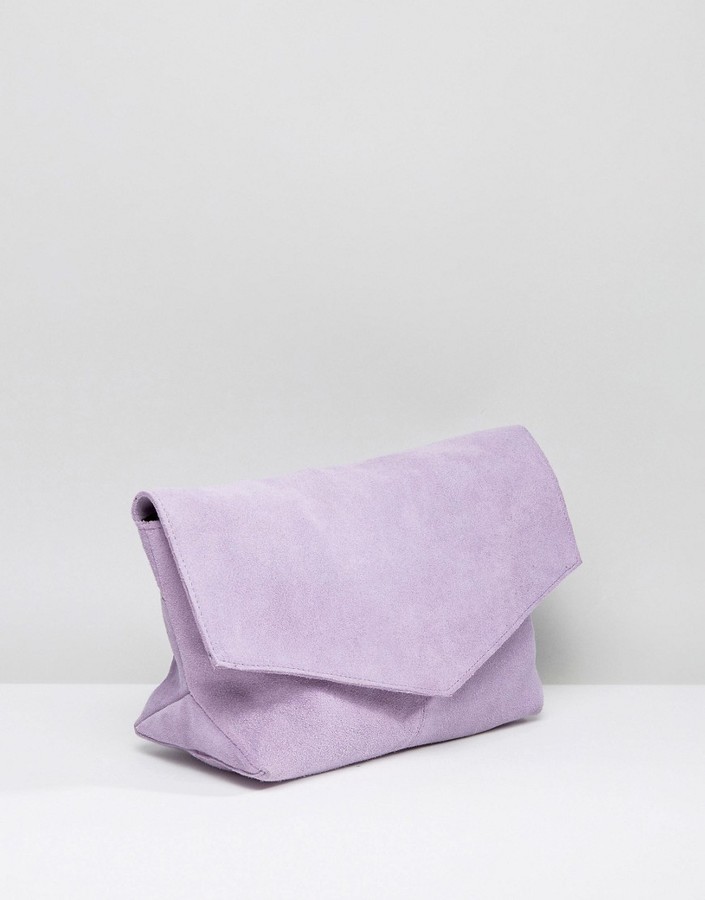 lilac suede clutch bag